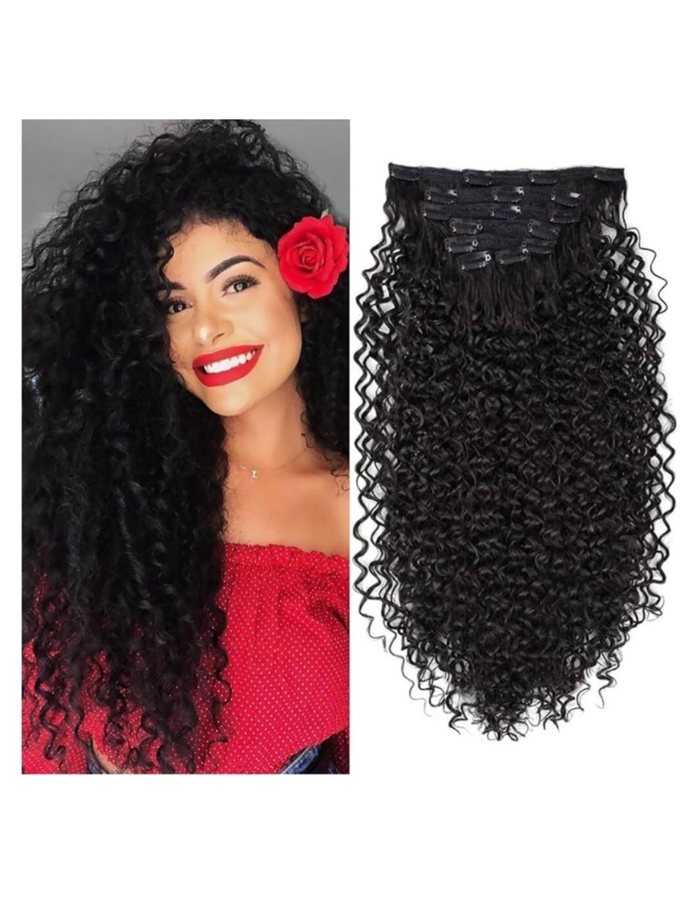 BHF 26”Curly Clip In Hair Extension Double Weft 100%  protein Hair Extension 7p